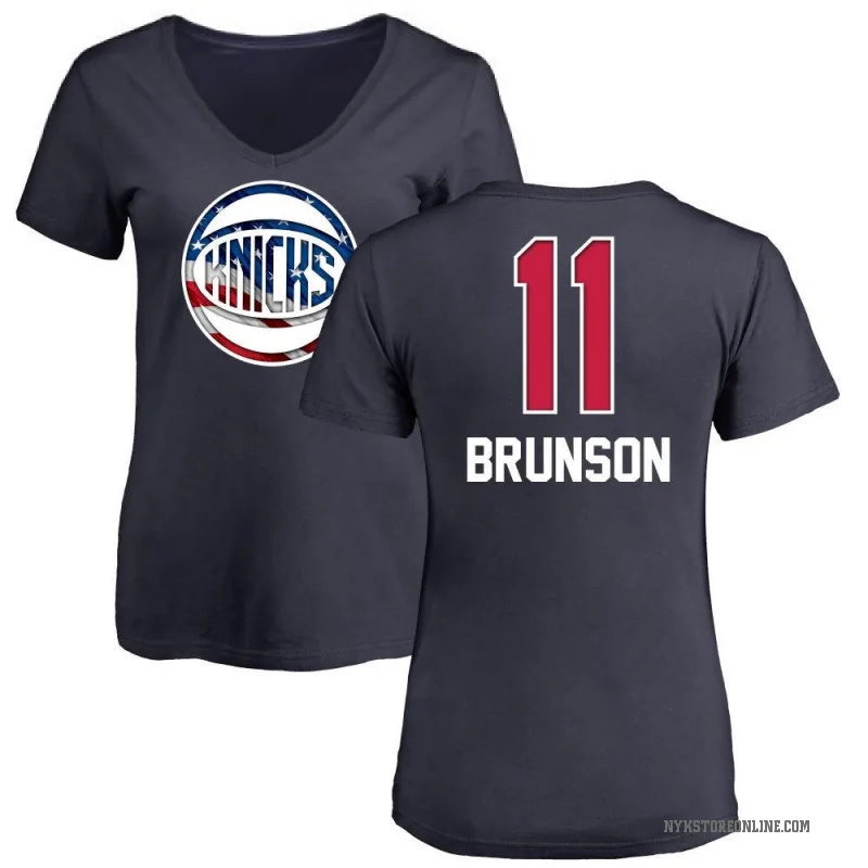 Jalen Brunson Women's Navy New York Knicks Name and Number Banner Wave V-Neck T-Shirt