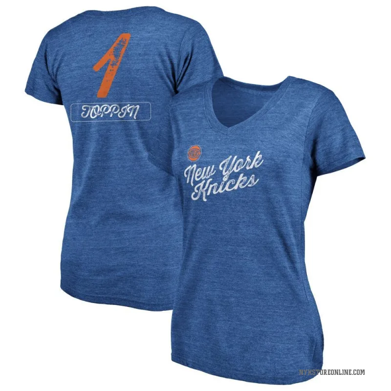 Obi Toppin Women's Royal New York Knicks Sideline V-Neck T-Shirt