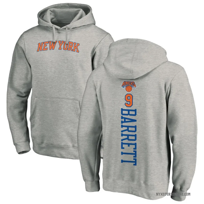 RJ Barrett Men's New York Knicks Branded Ash Backer Pullover Hoodie